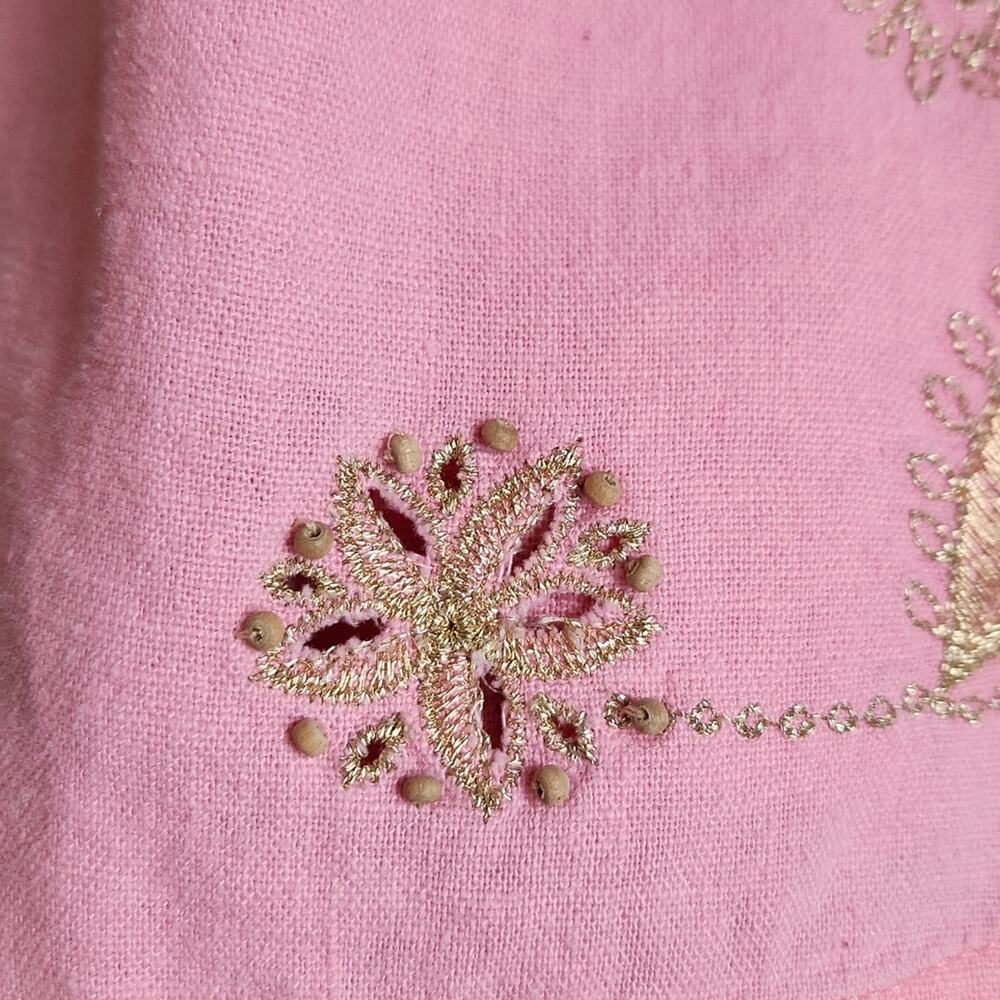 Erika Woman Pink Short Sleeve‎ Button Front Top Size 1X Gold Embroidery Beaded - Picture 5 of 13